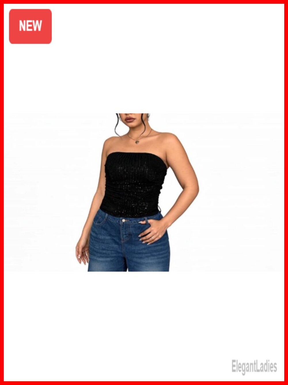 Plus Size Sequin Ruched Tube Top - Picture 5 of 5